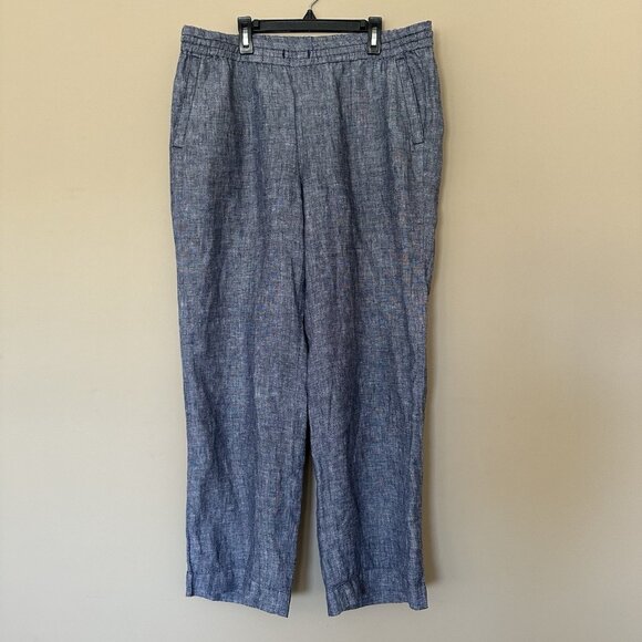 Talbots Women 12P Petite 100% Linen Wide Leg Pants Blue Beachy Quiet Luxury Boho